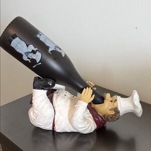 Fat Chef Wine Bottle Holder Figurine - White and Black